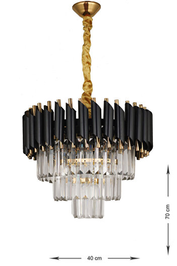 Avizemoda Palmira 40'lık Kristal Taşlı Lüks Avize - (siyah-gold)