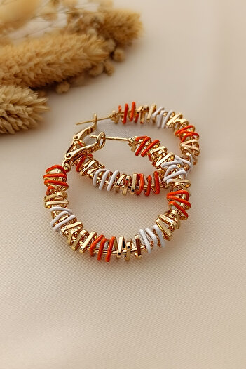 COSİTA Orange White Gold Triangle Interlaced Colorful Hoop Earrings