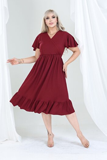 tarzımsüper Plus Size Double Breasted Collar Comfort Model 4 Season Non-Sweaty Half Sleeve Dress