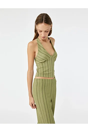Koton Striped Sleeveless Halter Neckline Blouse