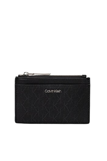 Calvin Klein Women's Black Leather Card Holder with Extra Compartment Zipper - K60K 612827 -0Gj