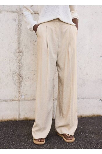 MANGO Woman Wideleg Cuffed Trousers