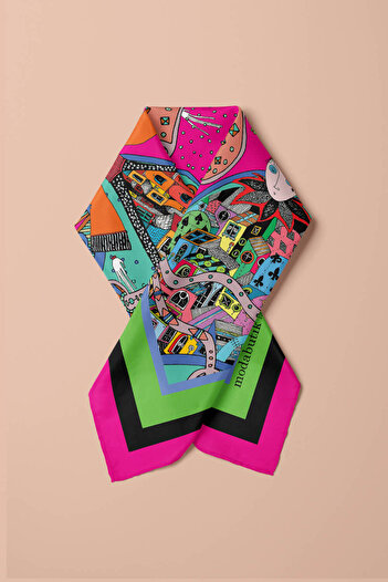 Modabutik E49 Kadın Pembe Minyatür Desenli 50x50 Bandana