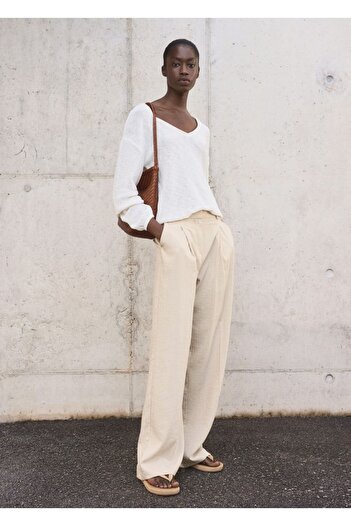 MANGO Woman Wideleg Cuffed Trousers