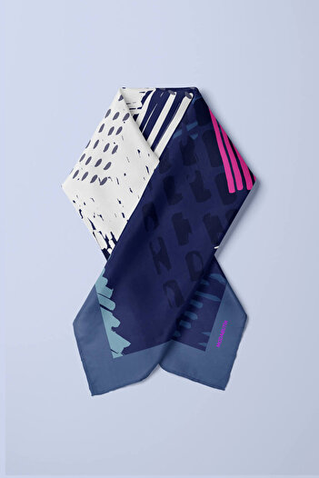 Modabutik V17 Kadın Egzotik Desenli Bandana 50x50 Mavi Dg0448-22