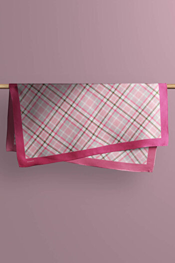 Modabutik D82 Kadın Ekose Desenli Bandana 50x50 Pembe Dg0201-22