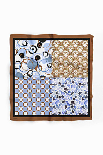 Modabutik E39 Kadın Etnik Patchwork Desenli Bandana 50x50 Mavi Dg0204-22