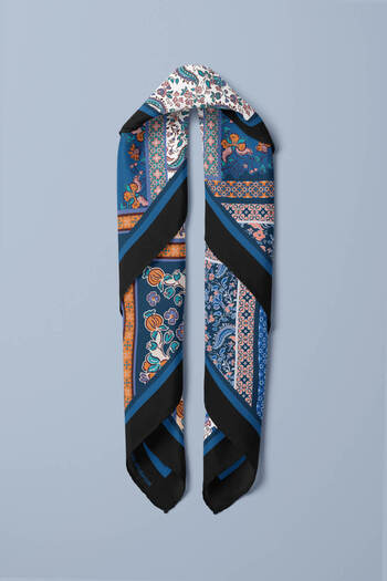 Modabutik E114 Kadın Patchwork Desenli Bandana 50x50 Mavi Dg0211-22