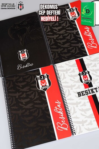 Beşiktaş "Dekomus Pocket Notebook with Gift" Licensed Spiral 2 Pieces Checkered and 2 Pieces Lined A4 Cardboard