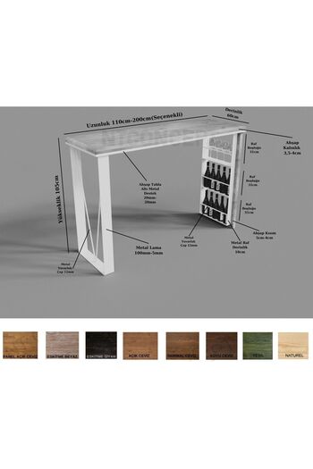 NT Concept Ntconcept Masif Ahşap Mutfak Ve Bar Masası(120cm-60cm-h105cm)