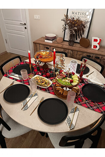 hemlife 30 Cm Black Metal Round Plate Set - 6-Piece American Christmas Serving Plate and Presentation Tray