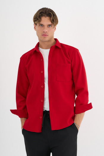 Redline Men's Regular Fit Winter Cashmere Shirt Fuchsia