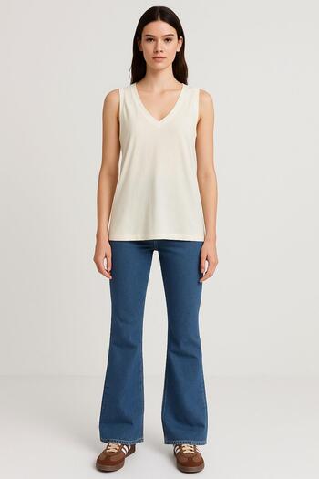 COTENCONCEPT 2 Pieces A-Line Front and Back V-Neck Thick Strap Cotton Basic Tank Top T-Shirt
