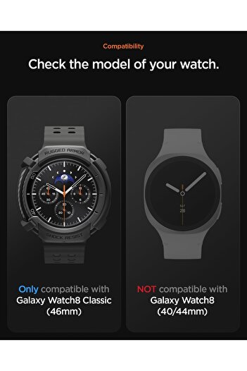 Spigen Rugged Armor for Samsung Galaxy Watch 8 Classic 46mm Case Durable TPU Cover 2025 Matte Black