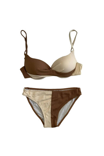 hazelin Women's Brown Cream Color Block Lined Bikini Set Hzl25S-Lc214