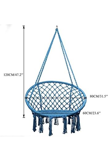 Türkiye Hammock Chair, Hanging Swing with Macrame and Cushion, Max 330 Lbs, Beige Hanging Cotton Rope Chair