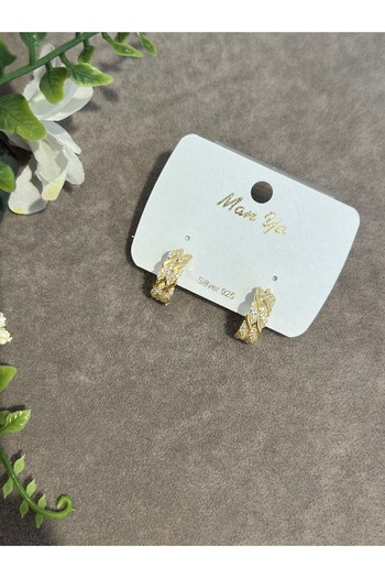 VİYA Gold Pearl and Zircon Stone Hoop Earrings Steel Earrings