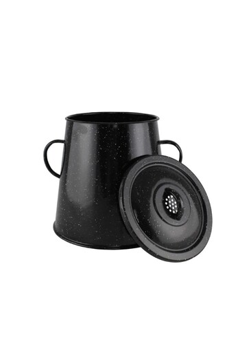 gogiva Enameled can, black, enameled trim, with handles, for lard, milk, fat, 5.7L