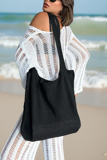 AQE FASHION Women's Knitted Summer Knitwear with Shoulder Strap Black Beach Bag 40X36