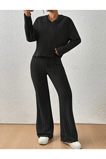 caddekombin Kadın Yünlü Bol Paça Oversize Kalıp Pijama Takımı