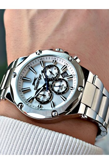 Slazenger 10 Atm Waterproofness Silver Color Steel Cord Steel Case Men Wristwatch 2501.01Mr