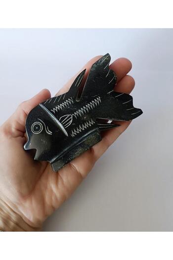 Hd Marketim Fish Figurine Natural Black Onix Stone Marble Sculpture Animal Home Table Ornament Decorative Object