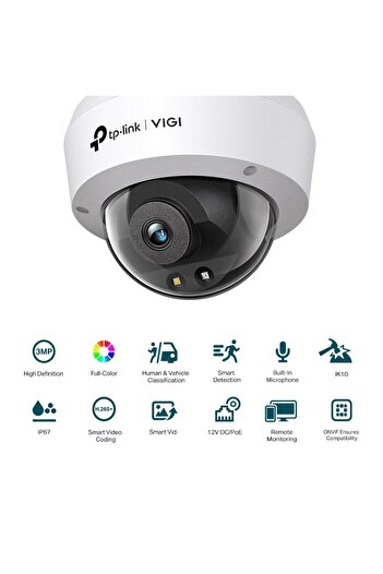 TP-LINK IP Dome Camera VIGI C230(2.8MM), 3MP, 2.8mm Lens, IR+WL 30ml, video resolution 2304 × 129