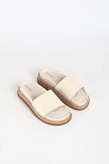 Haşema Women's Straw Detailed Cream Slippers 3073