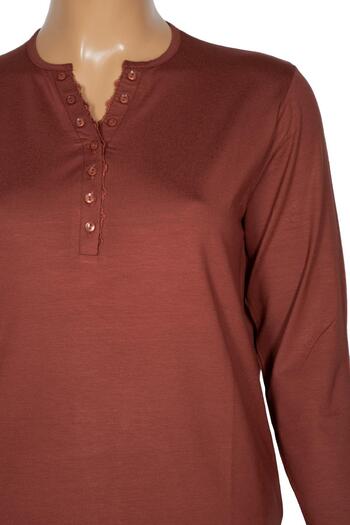 Pıtırcık Cimariva Women's Dicle Plus Size V-Neck Lace Tan Blouse