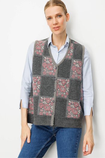 Desen Triko Women's Pıtırcık Floral Patchwork Felt Wool Vest Smoked_Y.G.Dry