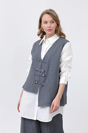 Puane Women's Front Vest Look Epaulet Trousers Suit 14327Tks