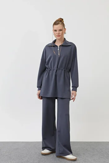 Loreen Women's Waist Elastic Detailed Collar Zippered Suit - 20608Tkm