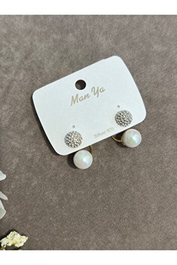 VİYA Gold Pearl Stone Steel Earrings