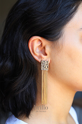 Brillo Dangle Snake Chain Evening Dress Earrings in Textured Plate
