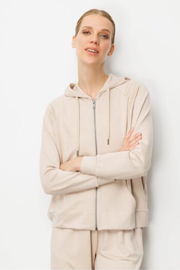 Desen Triko Women's Kangaroo Pocket Sweat Tracksuit Top Beige
