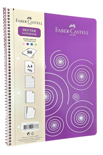 Faber Castell A4 حلزوني قابل للقطع 80 ورقة. غلاف دفتر ملاحظات مخطط من البولي بروبيلين