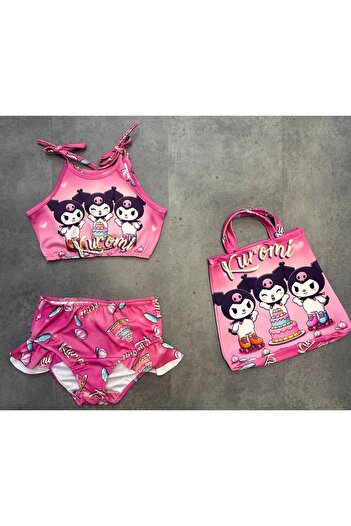 Arya Nisa Kids Κορίτσι Kuromi Birthday Printed 3 τεμαχίων με τσάντα Summer Diver Fabric Beach Bikini Σετ μαγιό
