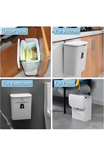 Cozy Nest Hanging Trash Can with Lid Wall-Mounted 2.4 Gallon Kitchen Garbage Bin for Counter Top