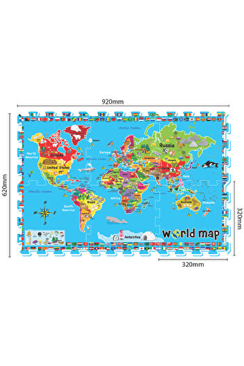 LUDIRO EVA Foam Puzzle Mat for Kids, Set of 6 Educational Pieces with World Map, Safe, Non-Toxic