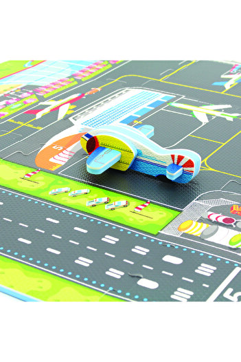 LUDIRO EVA Foam Puzzle Mat for Children, Set of 9 Educational Pieces with Airport, 3D Airplane