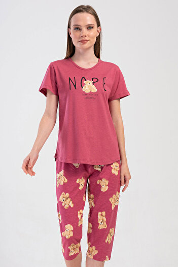 VİENETTA Cotton Women's Short Sleeve Capri Pajama Set, 408481