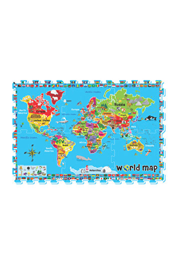 LUDIRO EVA Foam Puzzle Mat for Kids, Set of 6 Educational Pieces with World Map, Safe, Non-Toxic