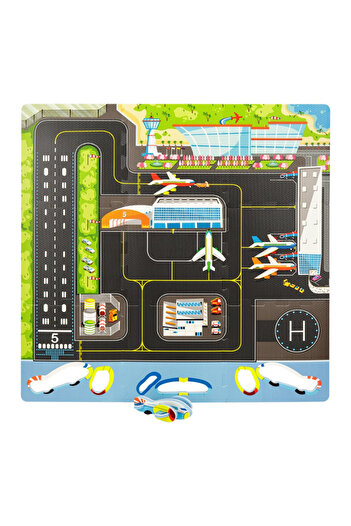 LUDIRO EVA Foam Puzzle Mat for Children, Set of 9 Educational Pieces with Airport, 3D Airplane