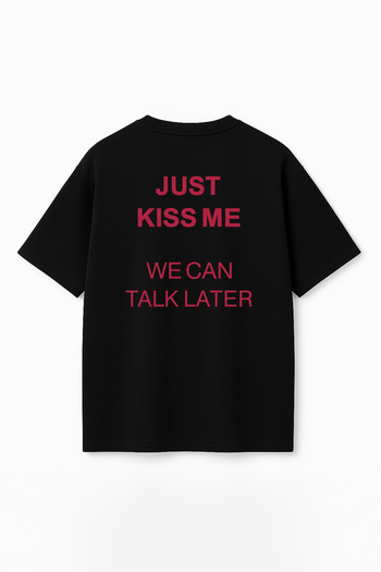 THE RULE Women's Just Kiss Me Printed Oversize 100% Cotton Wide Cut Soft Textured Crew Neck T-Shirt