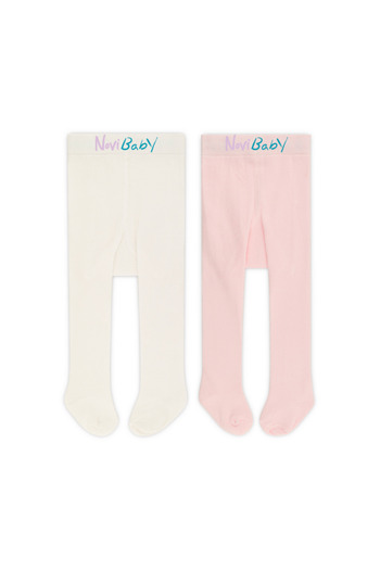Novibaby 2 Pack Baby Cotton Pantyhose, Children's Newborn Cotton Girls Boys School Socks, White Ecru Pink