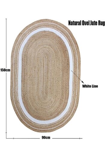 genric FFD Jute Rug Carpet Oval Jute Rug with White Line Design Floor Mat Carpet Jute Door Mat for Decor