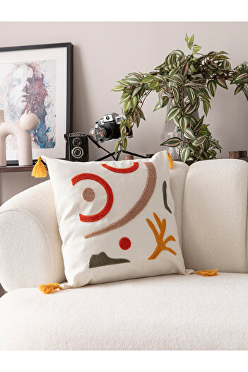 SWITA Comfort Series Punch Embroidered Linen Throw Pillow Cover 43X43 cm