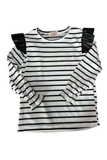 Kamex Girl's Striped T-Shirt Leather Salopet Set of 2