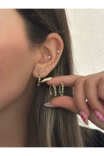 MyladyAccessoriess Baguette Stone Detail Colorful Hoop Earrings (Steel) Green