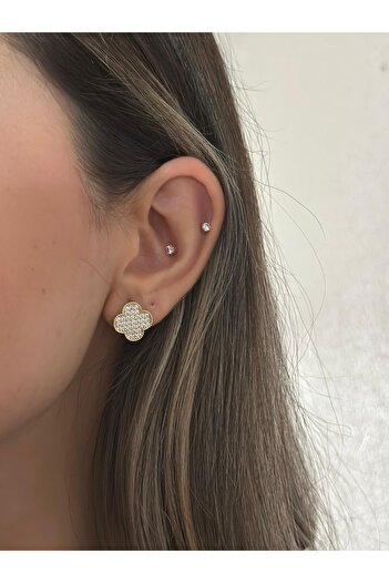 MyladyAccessoriess Full Zircon Stone Minimal Clover Premium Earrings